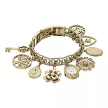 Reloj De Pulsera Con Dijes En Tono Dorado Y Detalles De Cris