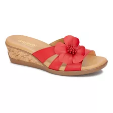 Sandalia Andrea Confort Acojinado Con Flor Para Mujer Rojo