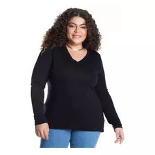 Blusa Manga Longa Visco Tricot Secret Glam Preto