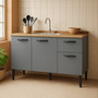 Gabinete De Pia 1,20 Balcão De Cozinha Multiuso 3 Portas Armário De Pia Armário De Cozinha 120x80x52cm Organizador Para Pia Cor Branco Ideal Para Cozinha Compacta E Área De Serviço Porta Panela Cinza