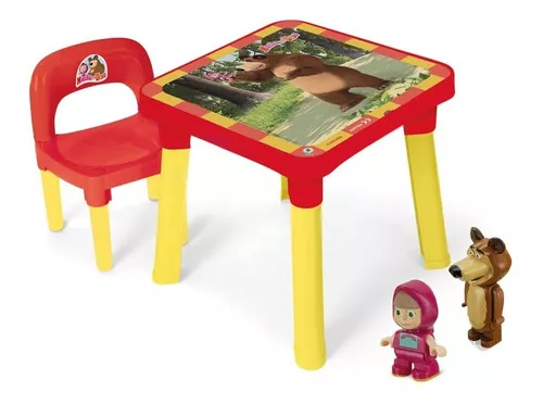 Mesinha Educativa Masha E O Urso Infantil Didatica + Cadeira Cor Vermelho E Amarelo