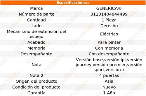 Espejo Der Elect P/pintar C/desemp C/memo Infiniti G37 09/11 Foto 2