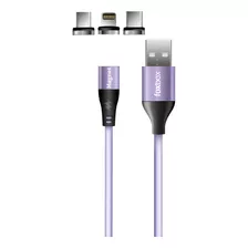 Cable Foxbox Magnet 3 Fichas Micro Lightning Type-c Color Violeta