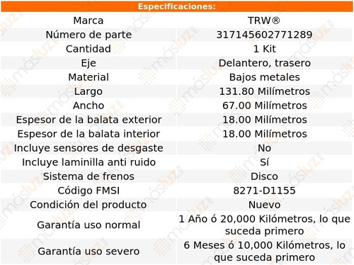 Balatas Bajos Metales Delanteras O Traseras R8 2014/2018 Trw Foto 2