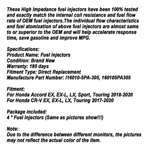 Inyectores De Combustible P/honda Accord Cr-v Crv 1.5l, 4 Pz Foto 6