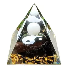 Orgonite Pirâmide Obsidiana Quartzo Branco Yin Yang 6cm