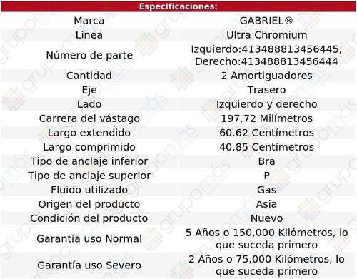 2 Amortiguadores Gas Ultra Chromium Tra Nissan X-trail 01-07 Foto 2