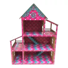 Casinha De Boneca Adesivada + 36 Mini Móveis Enfeites Mdf