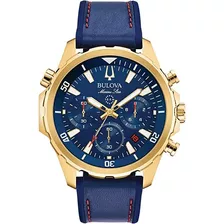 Reloj Bulova Hombre Marine Star 97b168 Color De La Malla Azul Color Del Bisel Dorado Color Del Fondo Azul