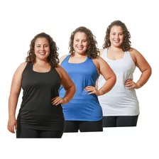 Camisa Regata Cavada Fitness Feminino Plus Size 3 Peças 