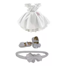 Vestido Batizado Bebe Menina Casamento Festa Sapatinho Laço