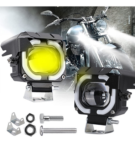 Par Faros Luces Led Lupa Luz Spot Doble Color Para Auto Moto Foto 3