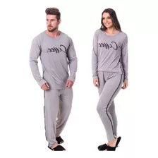 Pijama Casal Longo Kit Coffee (2 Peças)