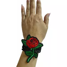 Pulsera Encaje Con Flor Rosa Estilo Gótico Romántico