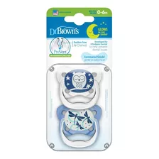 Kit De 2 Chupones Dr Brown´s Prevent Brilla Obscuridad +0-6m Color Azul Período De Edad 0-6 Meses