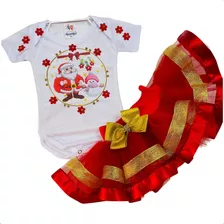 Conjunto Bebê Body Papai Noel Saia Tutu Alegrinhos Baby 707