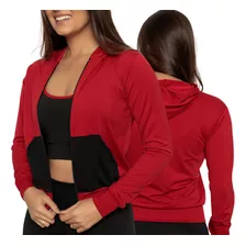 Jaqueta Blusa Corta Vento Feminina Fitness Com Capuz E Bolso