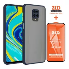 Case Funda Mate + Mica Para Xiaomi Redmi Note 9s 9 Pro Azul