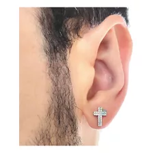 Par De Brincos Cruz Crucifixo Prata Com Zircônias Brilhantes