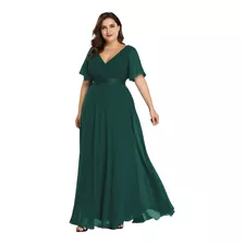 Vestido Largo Fiesta Verde Esmeralda Extra Plus Damas Honor