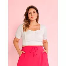 Blusa Plus Size Manga Curta Estilosa Verão Casual Blogueira