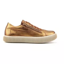 Tênis Casual Feminino Orcade Emy Snake Couro Bronze 012108