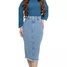 Saia Evangélica Midi Jeans Brim Lycra Várias Cores E Modelos