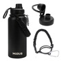 Garrafa Térmica 1000ml Aço Inox 304 Gelo 18h Quente 12h Com Alça Paracord Cor Preta-j252 Preto