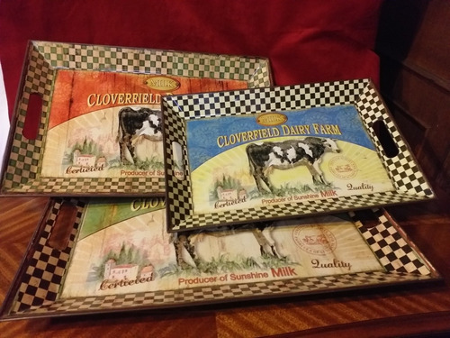 Bandejas Vintage Diseño Vacas Set De 3 Bandejas 