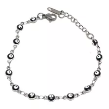 Pulsera Ojito Turco Negro Acero Plateado 4 Mm