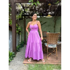 Vestido Midi Em Crepe, Com Lastex Na Parte De Trás