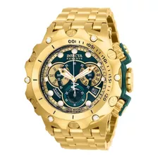 Relógio De Pulso Invicta Reserve Venom 27793 Com Corpo Dourado, Analógico, Para Masculino, Fundo Verde, Com Correia De Aço Inoxidável Cor Dourado, Agulhas Cor Dourado E Branco, Subdials De Cor Branc