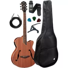 Violão Elétrico Hofma Hmf 240 Mogno Satin Kit Completo Capa