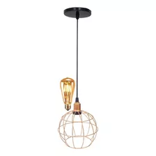 Pendente Aramado Globo Retrô Cobre Rose Gold + Lâmpada