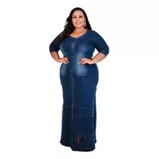 Vestido Fem Jeans Moda Evangélica Longo Elastano Denise 02