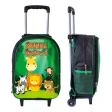 Mochila Infantil Escolar Rodinha Masculina Reforçada Cor Verde