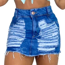 Saia Jeans Luxo Feminina Cintura Alta Destroyed Hot Pant
