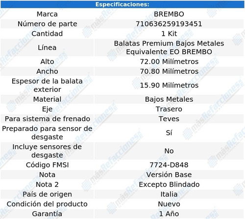 Balatas Bajos Metales Traseras Mercedes-benz S500 00-02 Foto 3