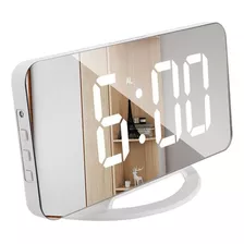 Reloj Despertador Led Espejo Snooze Portatil Color Blanco