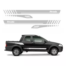 Adesivos Para Fiat Strada Hard Working Cabine Dupla Ref1 Cor Prata