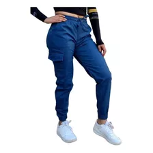 Pantalon Jogger Tipo Cargo Para Mujer Azul Mezclilla