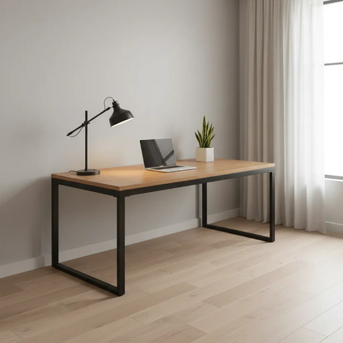 Mesa Industrial Premium | Mdf | Design Moderno 80 X 160cm Preto, Louro Freijó