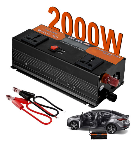 Convertidor De Corriente Auto , Inversor De Corriente Auto Para 2000w Con Pantalla Lcd Dc12v Dc24v-ac110v, Compatible Con Computadoras