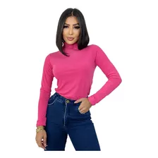 Blusa Feminina Manga Comprida De Frio Gola Alta Canelada 