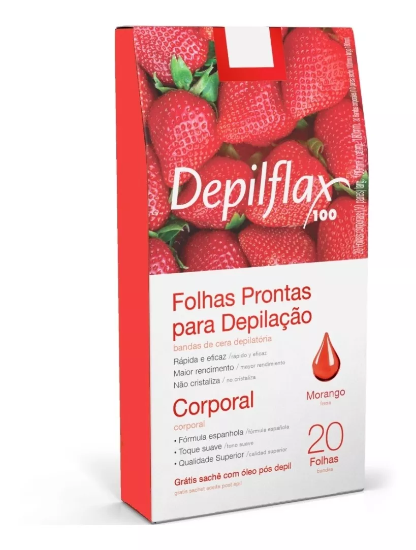 Depilflax Folhas Prontas P/ Depilação Corporal Morango C/20