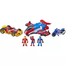 Marvel Super Hero Adventure Avengers 3 Figuras Y 3 Vehiculos