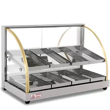 Estufa Vitrine Expositor Dupla Para Salgados 8 Bandejas Inox 110v