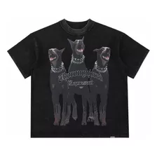 Camiseta De Manga Corta Lavada Con Estampado Doberman Pinsch