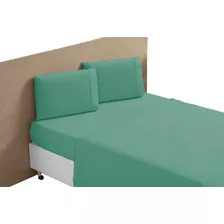 Jogo Lençol Cama Box Tamanho Casal 4 Peças 400 Fios Percal Cor Verde Esmeralda Desenho Do Tecido Liso