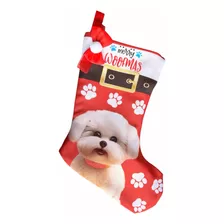 Bota Navidad Decorativa Diseño Perro Blanco